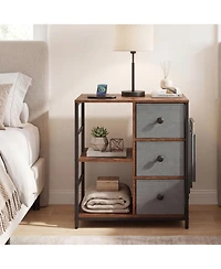 Slickblue Nightstand with Charging Station Open Shelves Industrial End Table