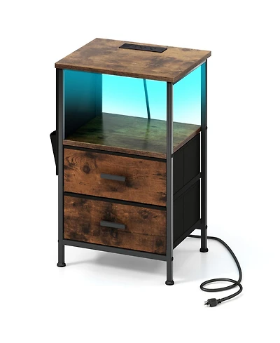 Slickblue Nightstand End Table with Charging Station and Fabric Drawers