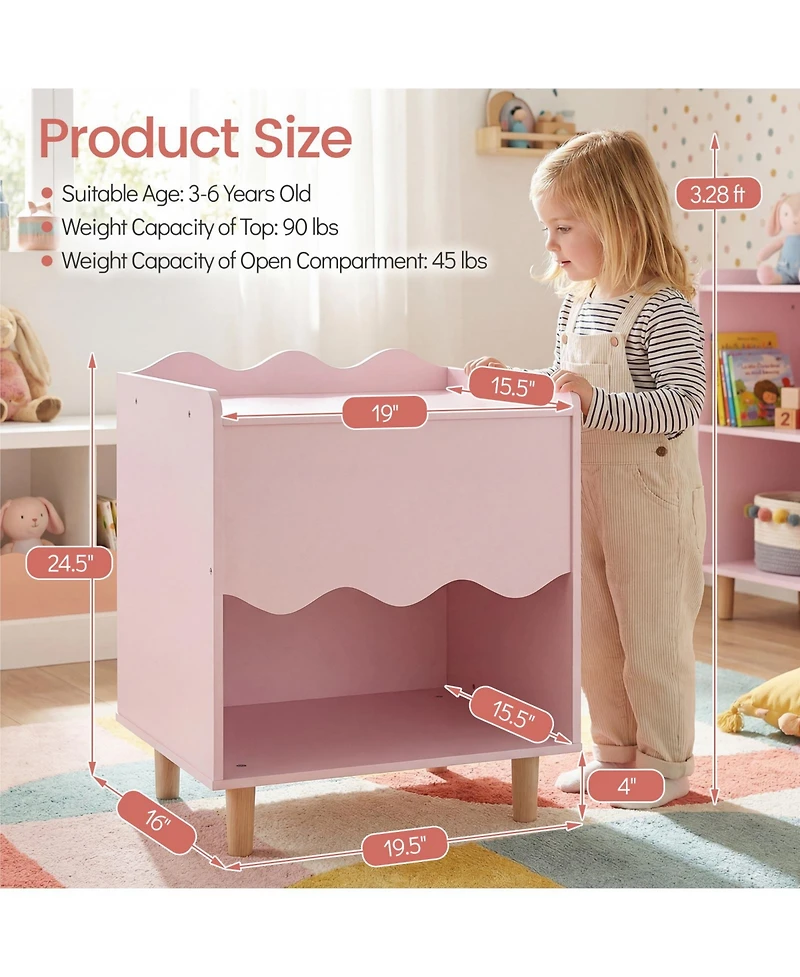 Costway Kids Nightstand, Toddler Scalloped Side Table with Wide Top and Open Compartment