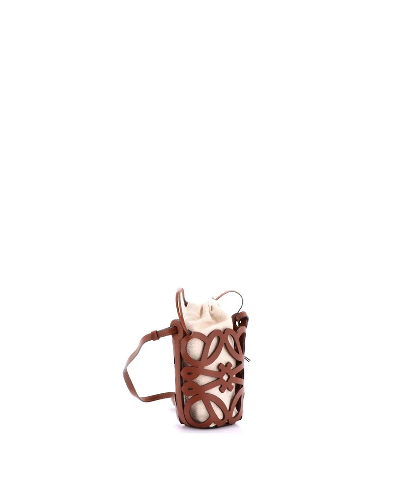 Pre-Owned Loewe Mini Anagram Drawstring Bucket Crossbody Bag Leather with Canvas