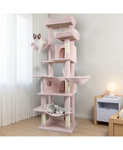 Streamdale Furniture 68Inch Multi-Level Cat Tree with Hammocks Cave and Scratching Posts