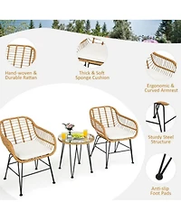 Yiortwo Rattan Patio Furniture Set Cushioned Chairs with Glass Table