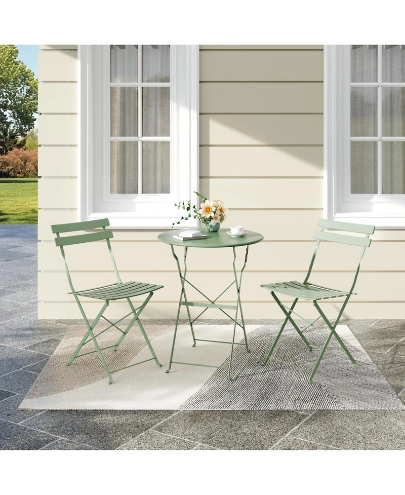 homfan 5-Piece Outdoor/Indoor Folding Patio Set, Space Saving Solid Steel 4 Chair Patio Furniture Set with Table for Balcony, Porch