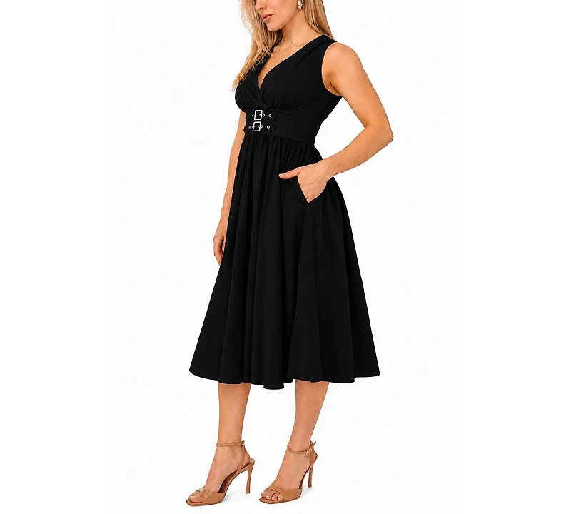 Msk Petite Sleeveless Buckle-Waist Midi Dress