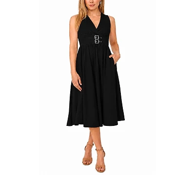 Msk Petite Sleeveless Buckle-Waist Midi Dress