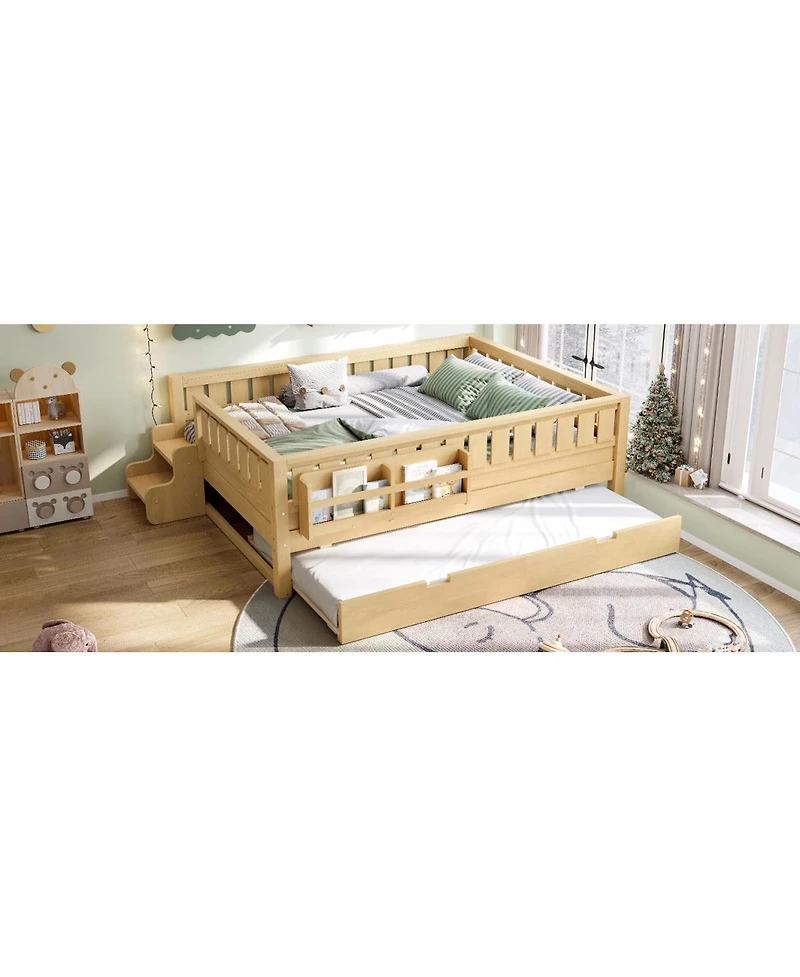 Streamdale Furniture Loft Bed with Bookshelves Staircase Safety Rails and Trundle