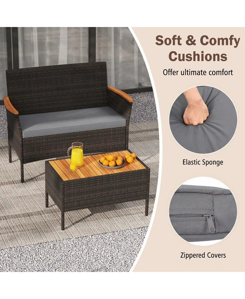 Sugift Patio Wicker Sofa Set with 4 Rattan Chairs 2 Loveseats and 2 Tables