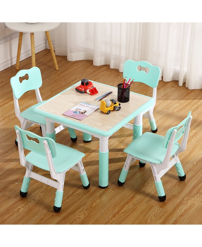 homfan Kids Table and Chairs Set, 23.6 Inch Mdf Adjustable Activity Desk with 4 for Classroom or Playroom