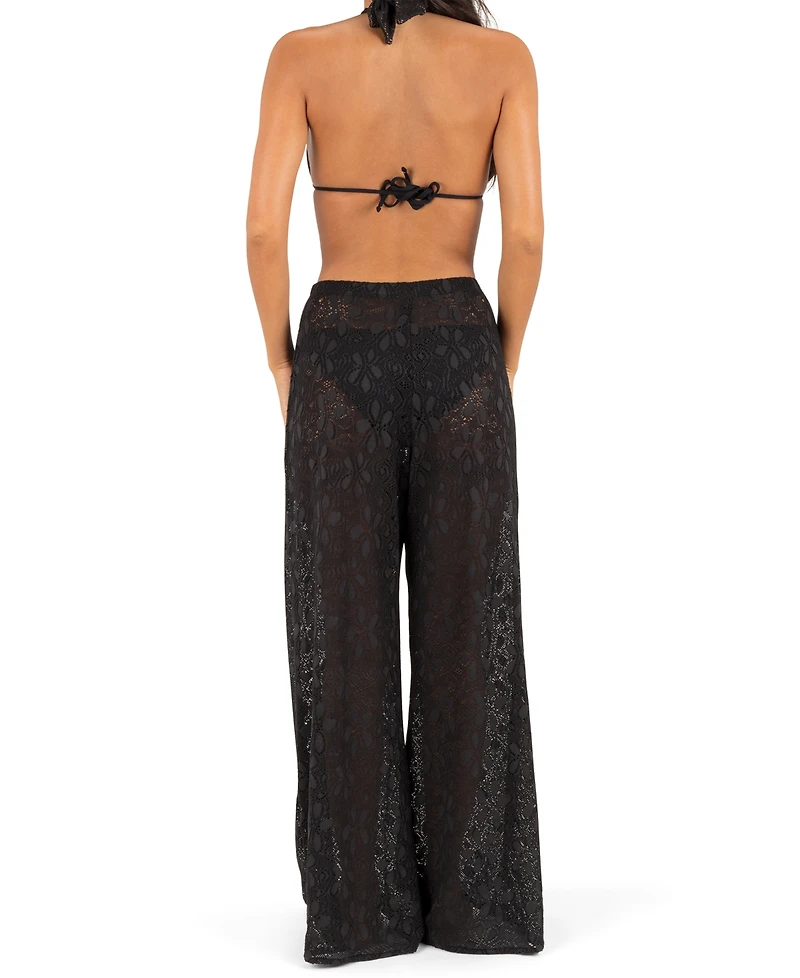 Hurley Women's Pull-On Flower Crochet Beach Cover-Up Pants