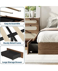 gaomon Wood Platform Bed Frame with 2 Storage Drawers, Wooden Bed Frame Without Headboard, Wood Slat Support, No Box Spring Needed
