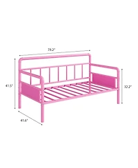 homfan Twin Daybed, Metal Heavy Duty Sofa Bed with Classic Headboard and Steel Slats for Bedroom, Noise-Free