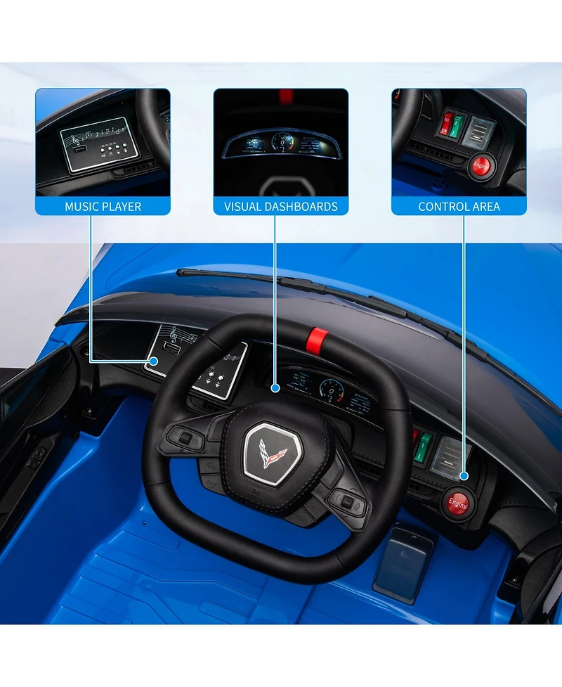 homfan Licensed Sporty Car 12V Electric Ride-On Sports Car, Remote Control, Led Lights, Music, Visual Dashboard, Battery Powered Gift Toy for Kids
