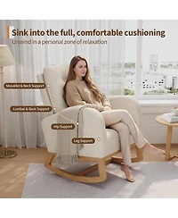 gaomon Nursery Rocking Chair, Teddy Fleece Upholstery, Sturdy Wooden Legs and High Backrest, Comfortable Glider Rocking Chair