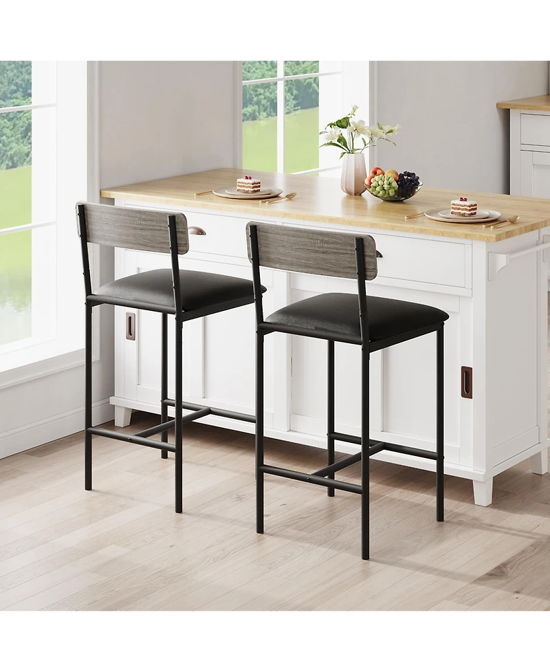 homfan Set of 2 Bar Stools Tall Kitchen Breakfast Nook Dining Stools with Padded Cushion, Space-Saving Furniture for Small Spaces and Apartment