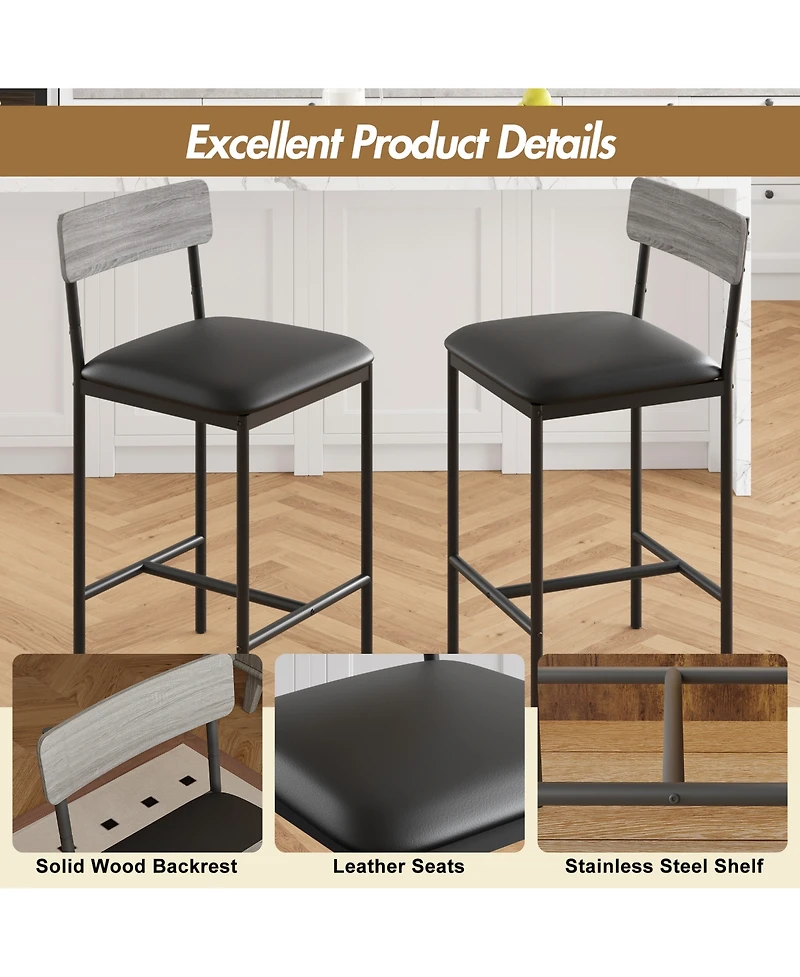 homfan Set of 2 Bar Stools Tall Kitchen Breakfast Nook Dining Stools with Padded Cushion, Space-Saving Furniture for Small Spaces and Apartment