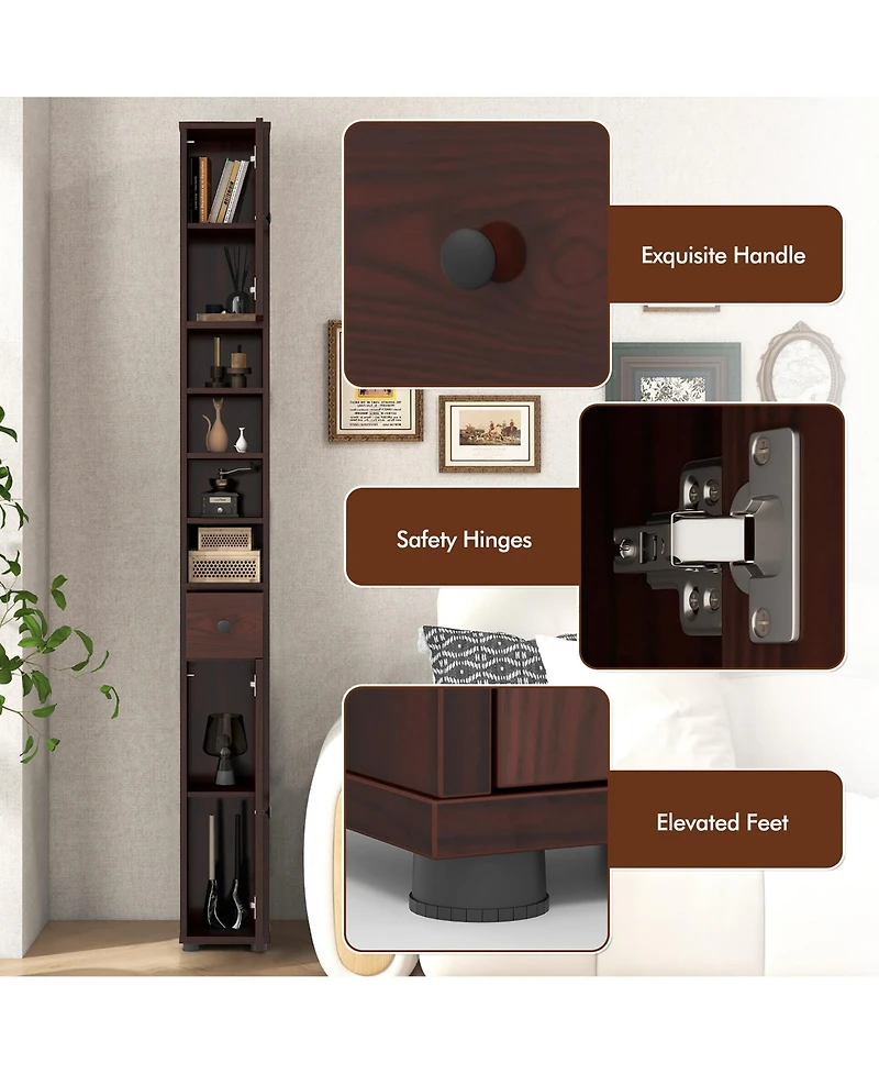 Gymax Tall Slim Bathroom Storage Cabinet Linen Tower w/Drawer Adjustable Shelves Black