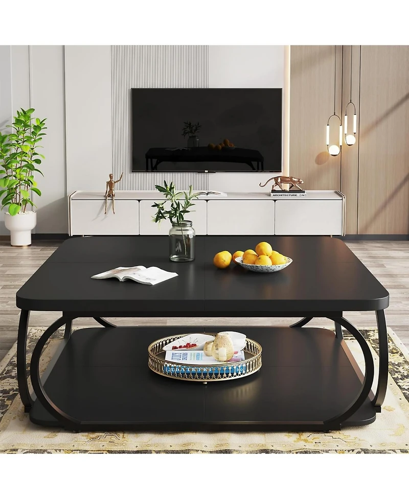 Tribesigns Coffee Table with Open Storage Shelf for Living Room, 39 Inch Large Wood Center Square Low Tables 2 Tier Farmhouse Tea w