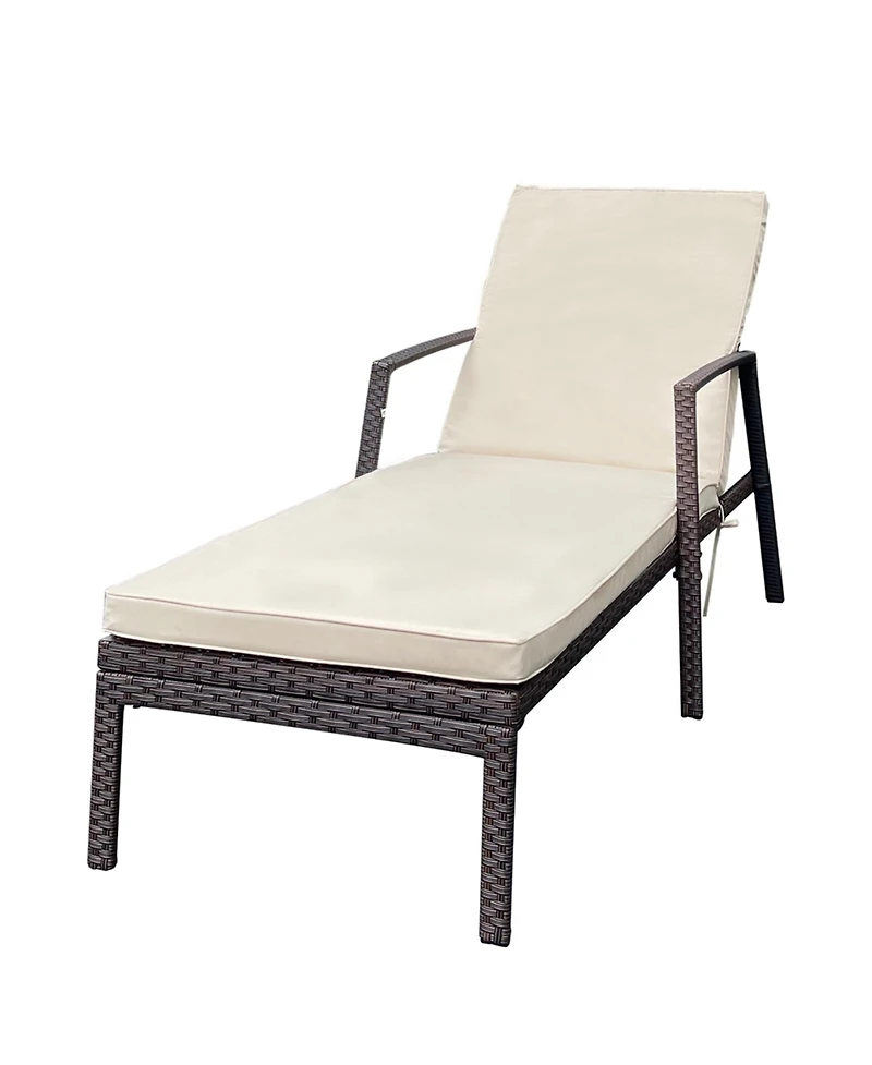 Yiortwo Outdoor Patio Chaise Lounge Chair with Adjustable Backrest and Cushioned Rattan Design