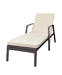 Yiortwo Outdoor Patio Chaise Lounge Chair with Adjustable Backrest and Cushioned Rattan Design