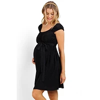 Hello Miz Maternity Cap Sleeve Textured Empire Waist Dress with Pockets