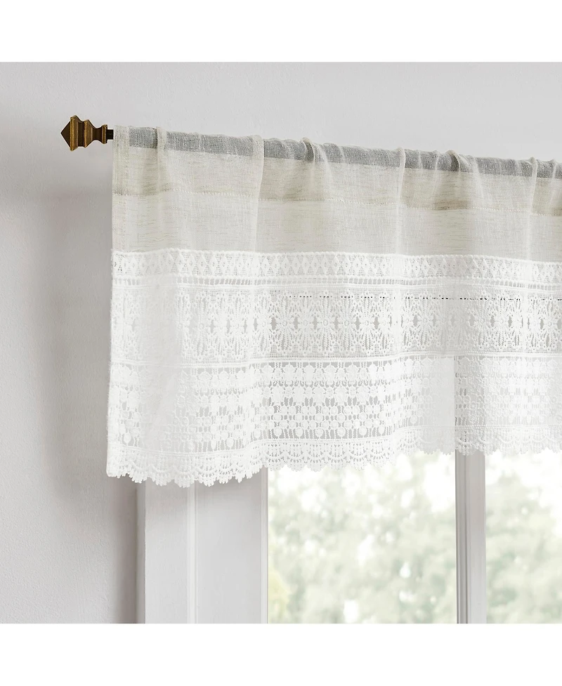 No. 918 Camille Macrame Lace Trim Sheer Rod Pocket Kitchen Curtain Valance