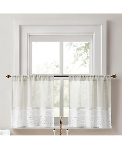No. 918 Camille Macrame Lace Trim Sheer Rod Pocket Kitchen Curtain Tier Pair