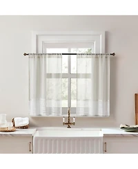 No. 918 Camille Macrame Lace Trim Sheer Rod Pocket Kitchen Curtain Tier Pair