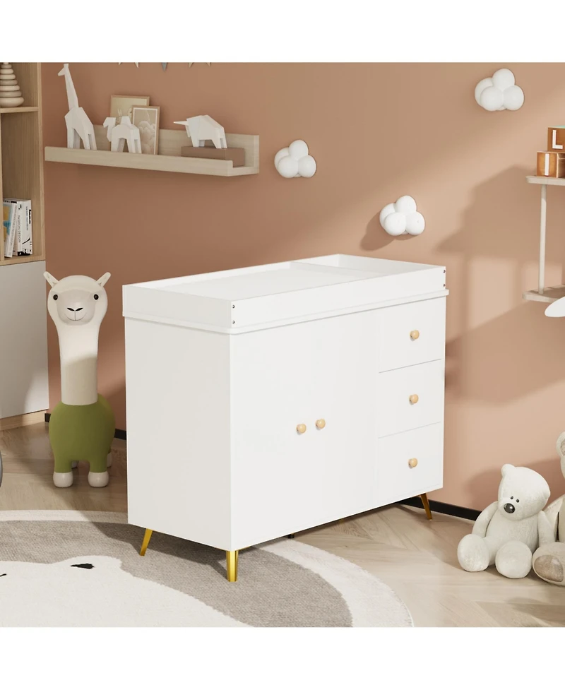 gaomon Baby Changing Table with 3 Drawers and 2-Door Cabinet