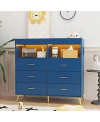 gaomon Baby Changing Table Dresser with 6 Drawers, Led Light, Charging Station and Power Outlet, Nursery Storage Organizer Pad