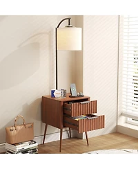 Vlsrka Nightstand with Fisherman s Lamp, Human Sensor Light and Charging Station