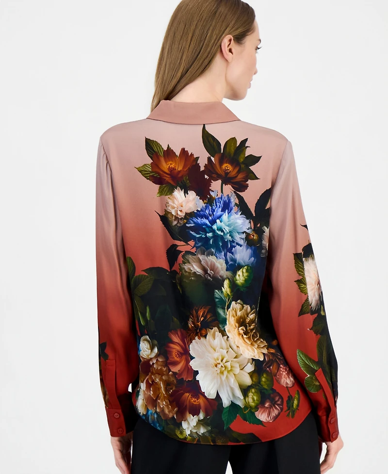 Elie Tahari Women's Shae Long-Sleeve Button-Down Floral-Print Blouse