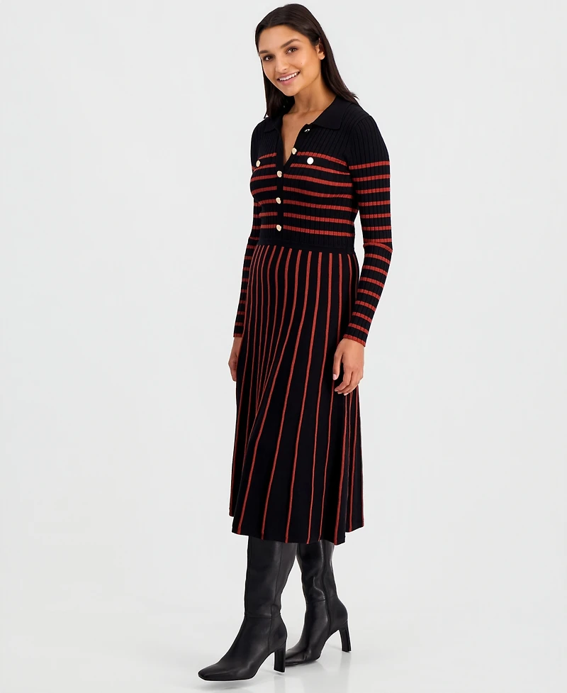 Elie Tahari Women's Elodie Long-Sleeve Collared Midi Sweater Dress