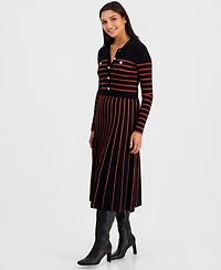 Elie Tahari Women's Elodie Long-Sleeve Collared Midi Sweater Dress