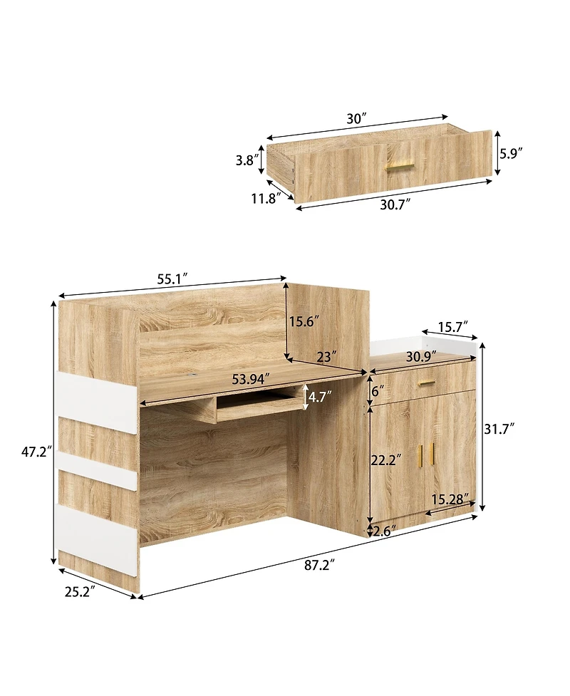 Homsee L-Shaped Reception Desk with Keyboard Tray - Front Desk