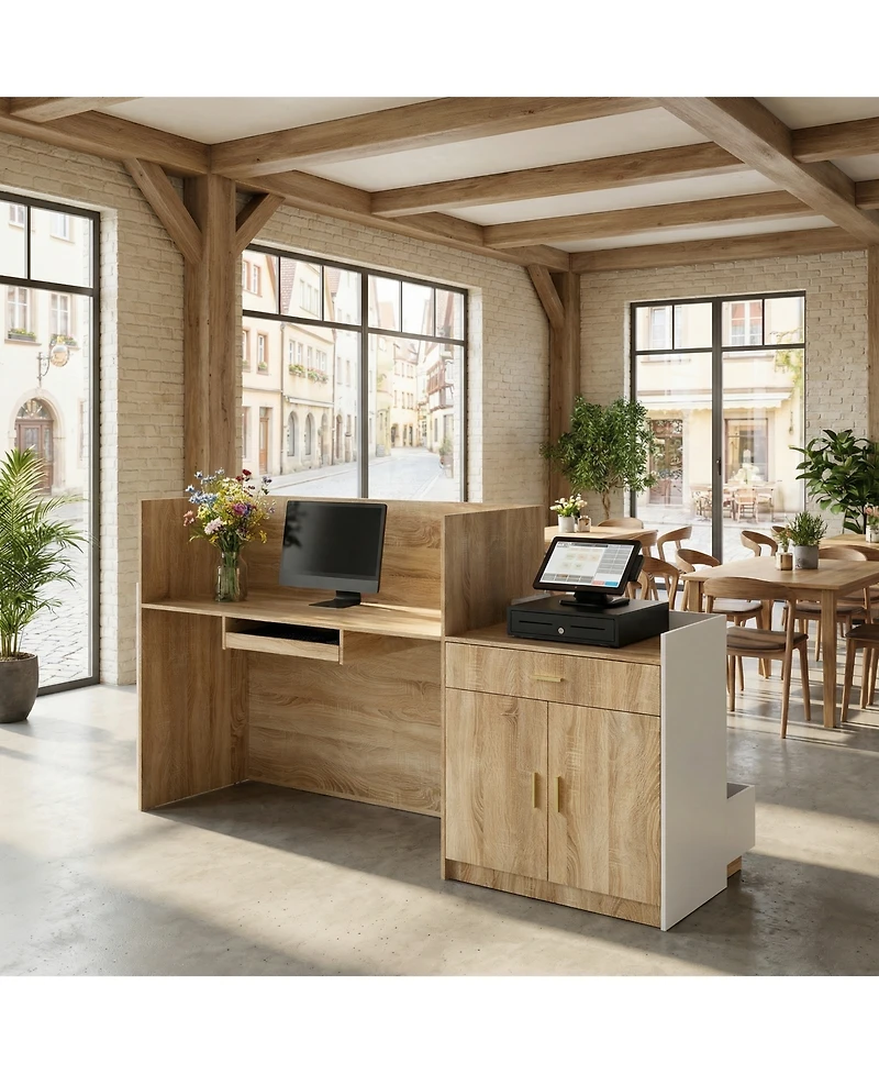 Homsee L-Shaped Reception Desk with Keyboard Tray - Front Desk