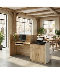 Homsee L-Shaped Reception Desk with Keyboard Tray - Front Desk