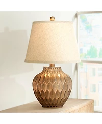 360 Lighting Buckhead Modern Accent Table Lamp 22" High Warm Bronze Brown Sculptural Geometric Drum Shade for Bedroom Living Room Bedside Nightst