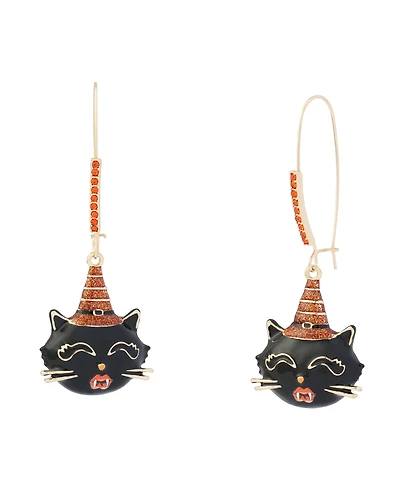 Betsey Johnson Faux-Stone Halloween Witchy Cat Dangle Earrings