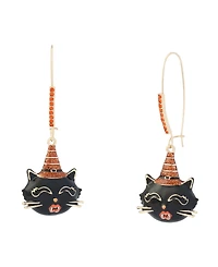 Betsey Johnson Faux-Stone Halloween Witchy Cat Dangle Earrings