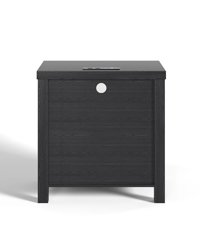 Vlsrka 25.6" Wide 2-Drawer Nightstand with Charging Station, Built-in Outlets and Usb Ports, Led Light Bedside Table, Modern Bedroom End Table