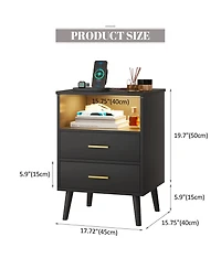 Vlsrka 25.6'' H Nightstand with Hidden Drawer, Charging Station, Usb Ports and Sensor Led Lights, Modern Bedside Table for Bedroom