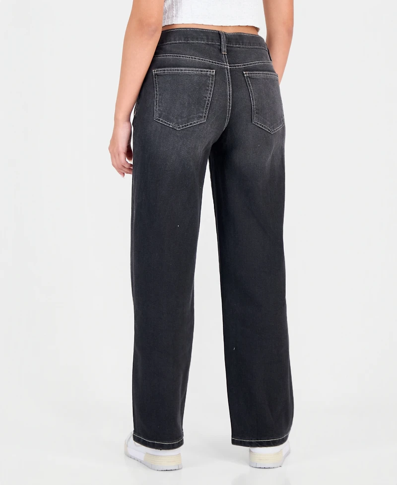 Celebrity Pink Juniors' Dark-Wash Mid-Rise Straight-Leg Denim Jeans