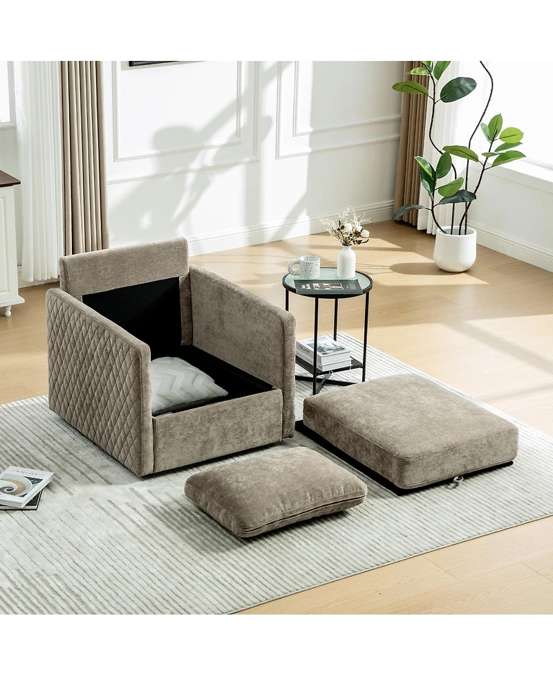 Streamdale Furniture 360° Swivel Armchair with Storage and Tufted Armrests