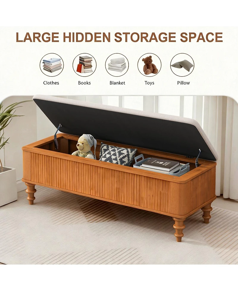 Streamdale Furniture 50.8" Multi-Functional Storage Ottoman Bench with Linen Seat & Rubberwood Base