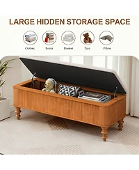 Streamdale Furniture 50.8" Multi-Functional Storage Ottoman Bench with Linen Seat & Rubberwood Base