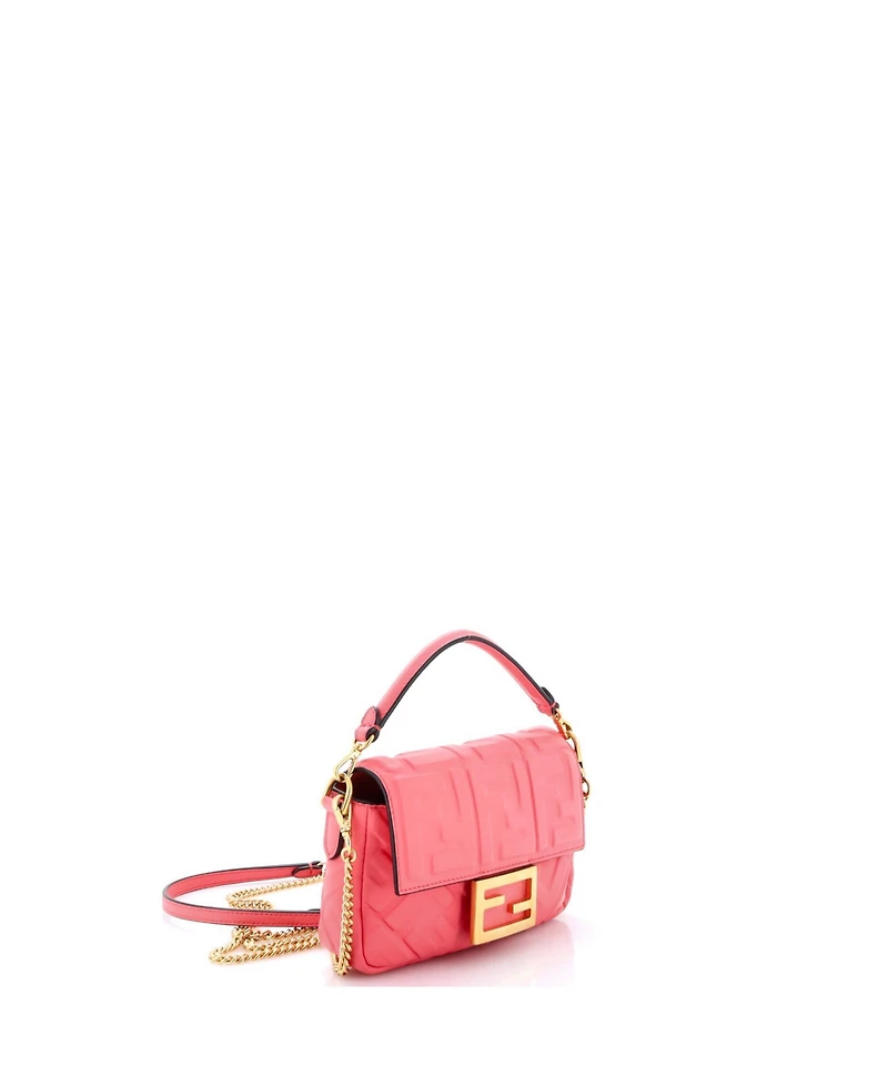 Pre-Owned Fendi Mini Baguette Nm Bag Zucca Embossed Leather