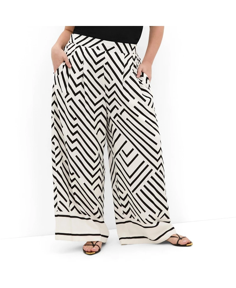 City Chic Women's Plus Linear Border Print Wide Leg Pant