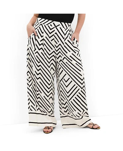 City Chic Women's Plus Linear Border Print Wide Leg Pant