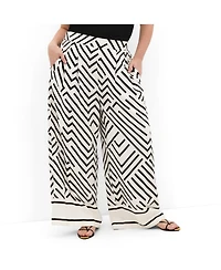 City Chic Women's Plus Linear Border Print Wide Leg Pant