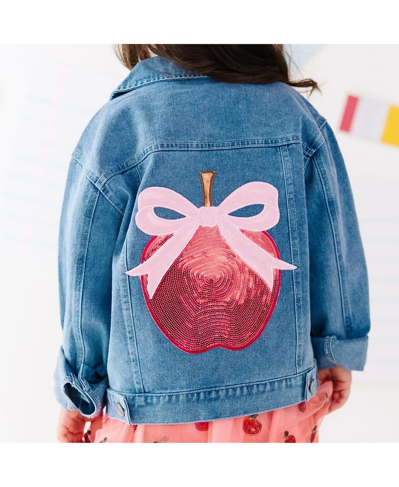 Sweet Wink Toddler Girls Apple Bow Sequin Patch Denim Jacket